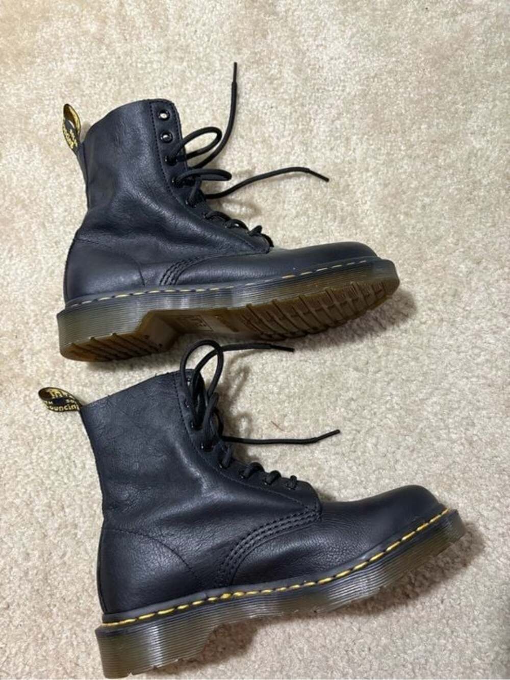 Dr. Martens Black Leather Lace-Up Boots with Yellow Stitching - Picture 6 of 9